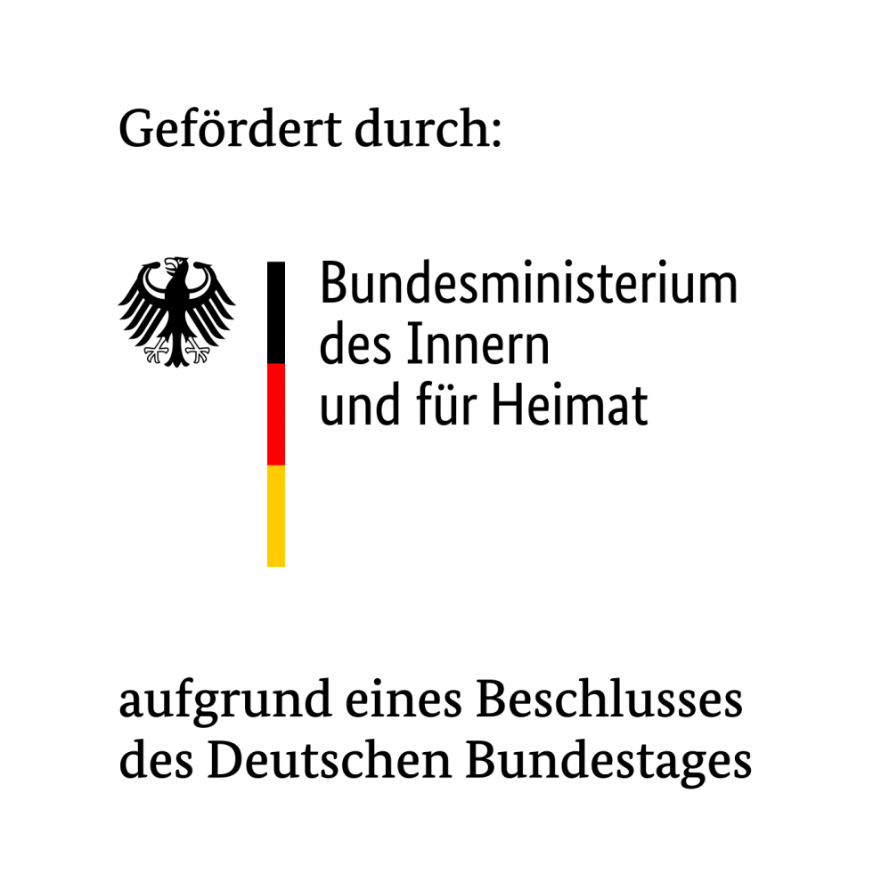Logo: Gefördert durch das Bundesministerium des Innern und für Heimat aufgrund eines Beschlusses des Deutschen Bundestages