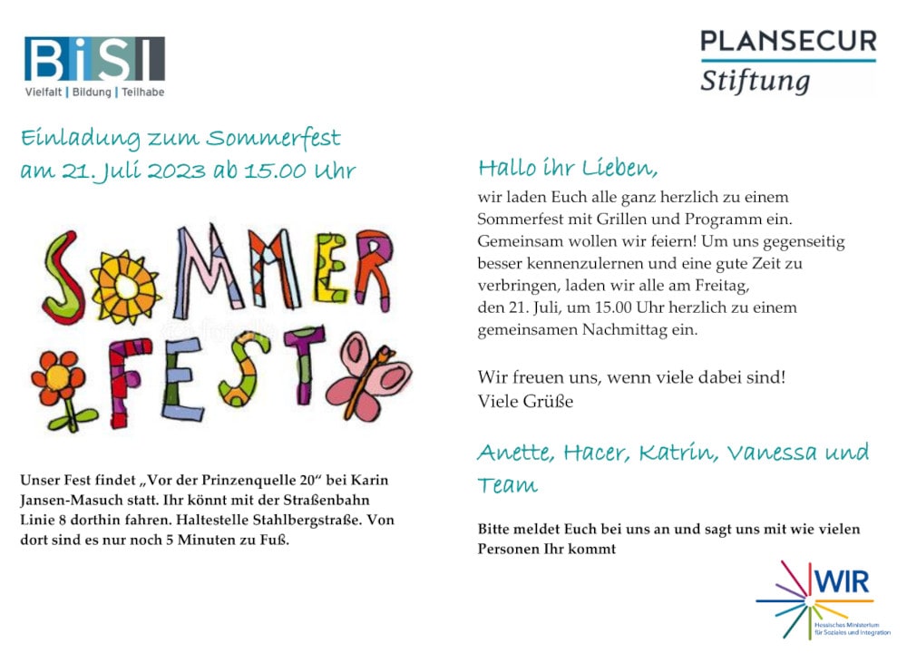 Einladungskarte "Sommerfest 2023"